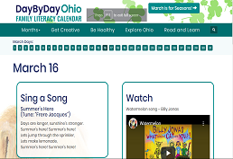 Screenshot of Day by Day Ohio Literacy Calendar