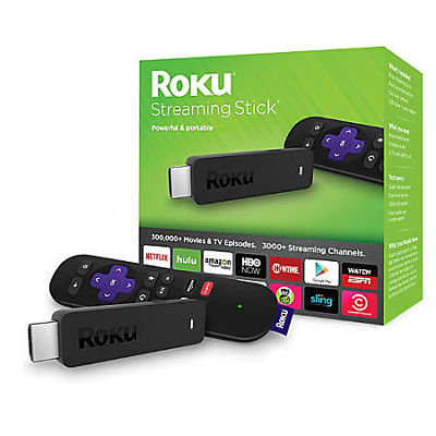 Roku Streaming Stick, remote control, and box