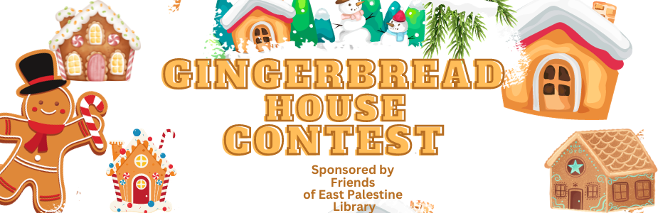 Friends of the Library Gingerbread House Contest with images of gingerbread houses around the text