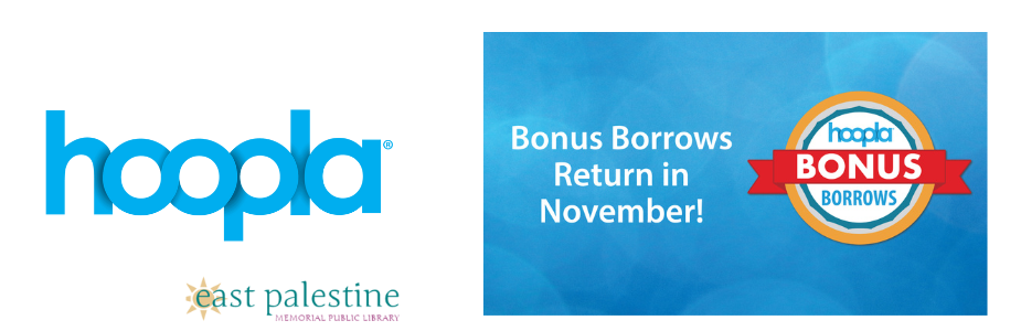 Hoopla Bonus Borrows in November with Hoopla logo 