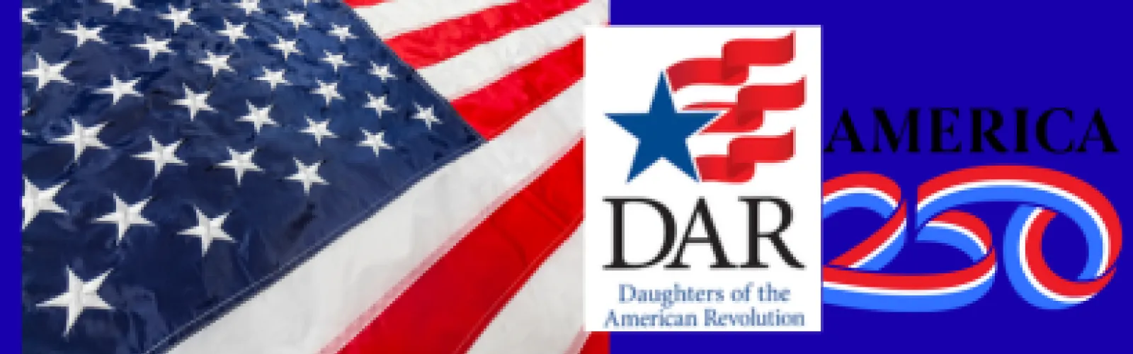 American flag with the DAR logo and America 250 logo on blue background