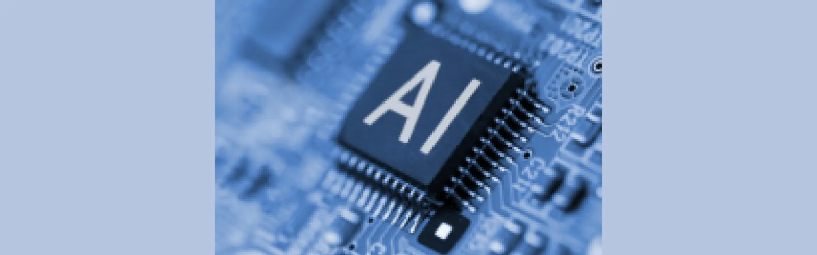 Computer chip that is labelled AI on a blue background