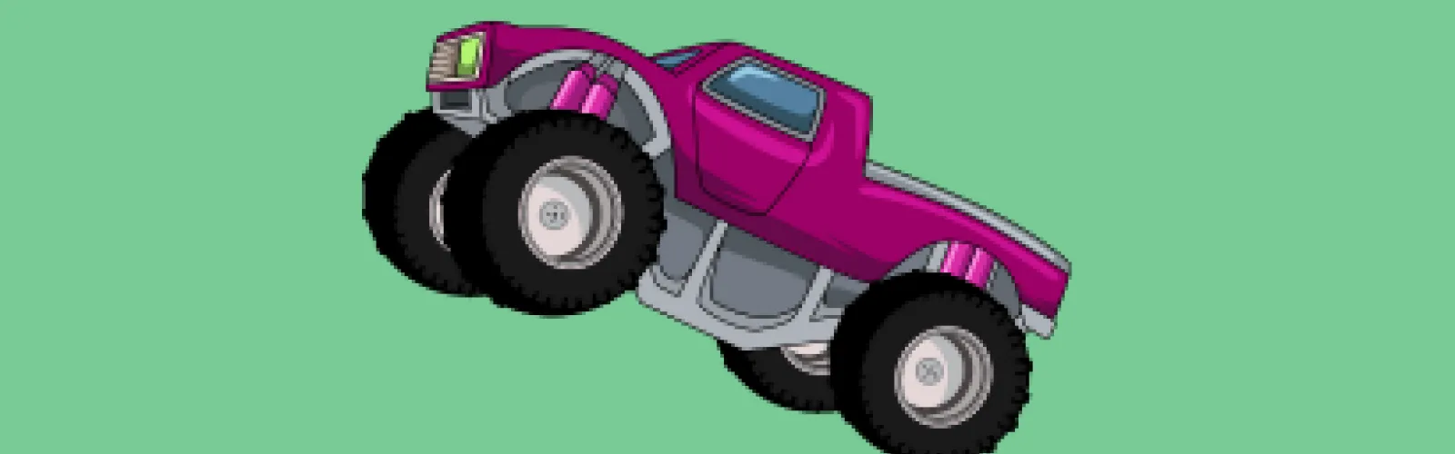 A purple monster truck with front wheel raised up