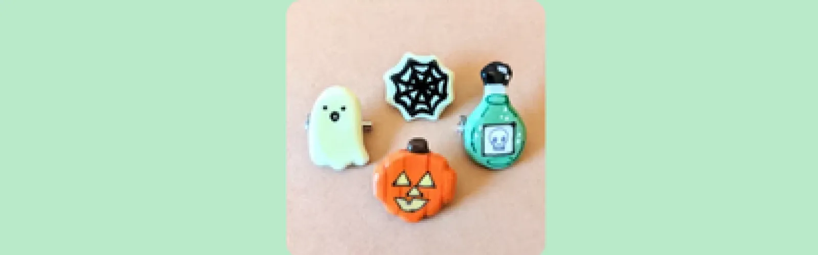 Four small halloween themed air dry clay trinkets