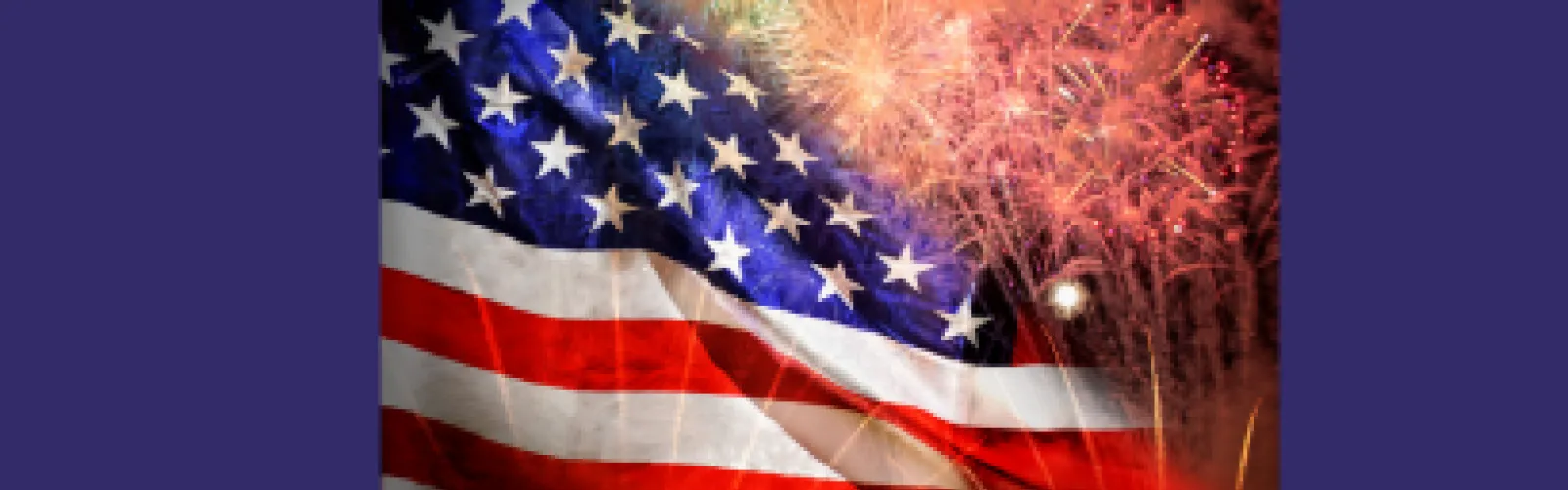 American flag with fireworks in the background